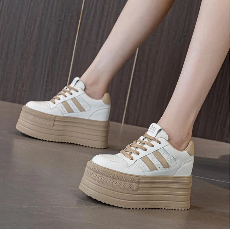 Lencensa - Baskets Compensées Femme Premium | Chaussures Cuir Véritable 10cm de Qualité Supérieure