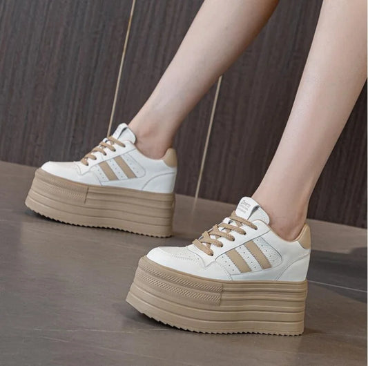 Lencensa - Baskets Compensées Femme Premium | Chaussures Cuir Véritable 10cm de Qualité Supérieure