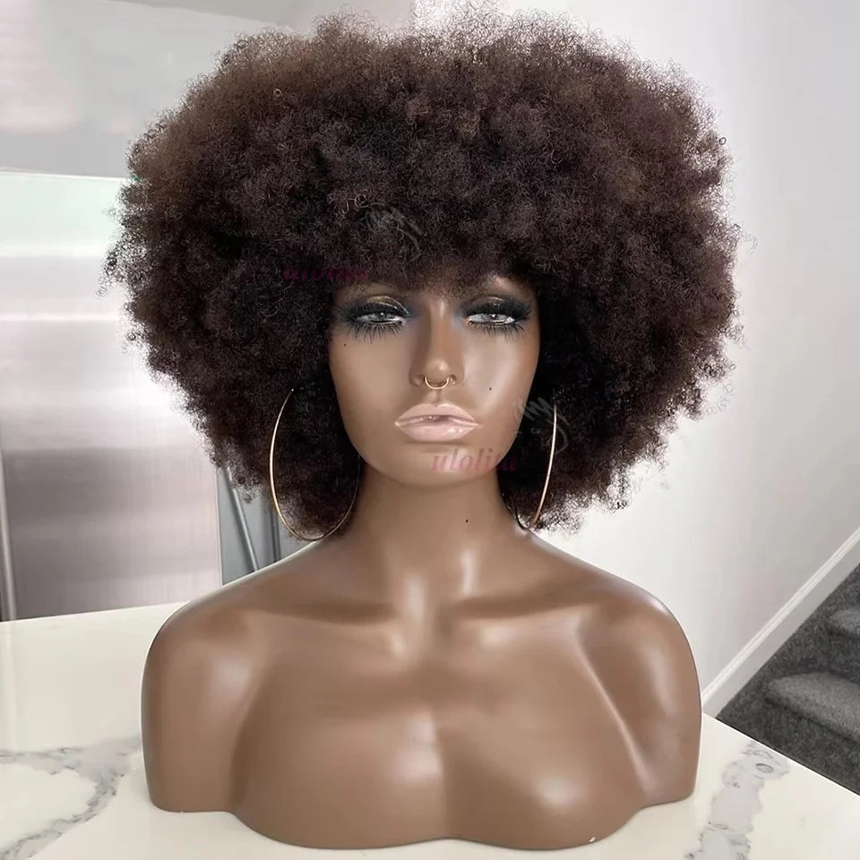 Cheveux péruviens Pixie court Afro crépus bouclés Bob coupe rebondissant pas cher pleine Machine faite perruques de cheveux humains pour les femmes noires sans colle Remy