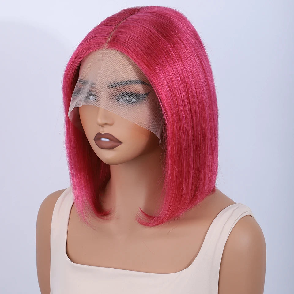 Rebecca-Perruque Bob Péruvienne Naturelle Courte, Cheveux Lisses, Brun Rousse 33, 13x6x1 T, pour Femme