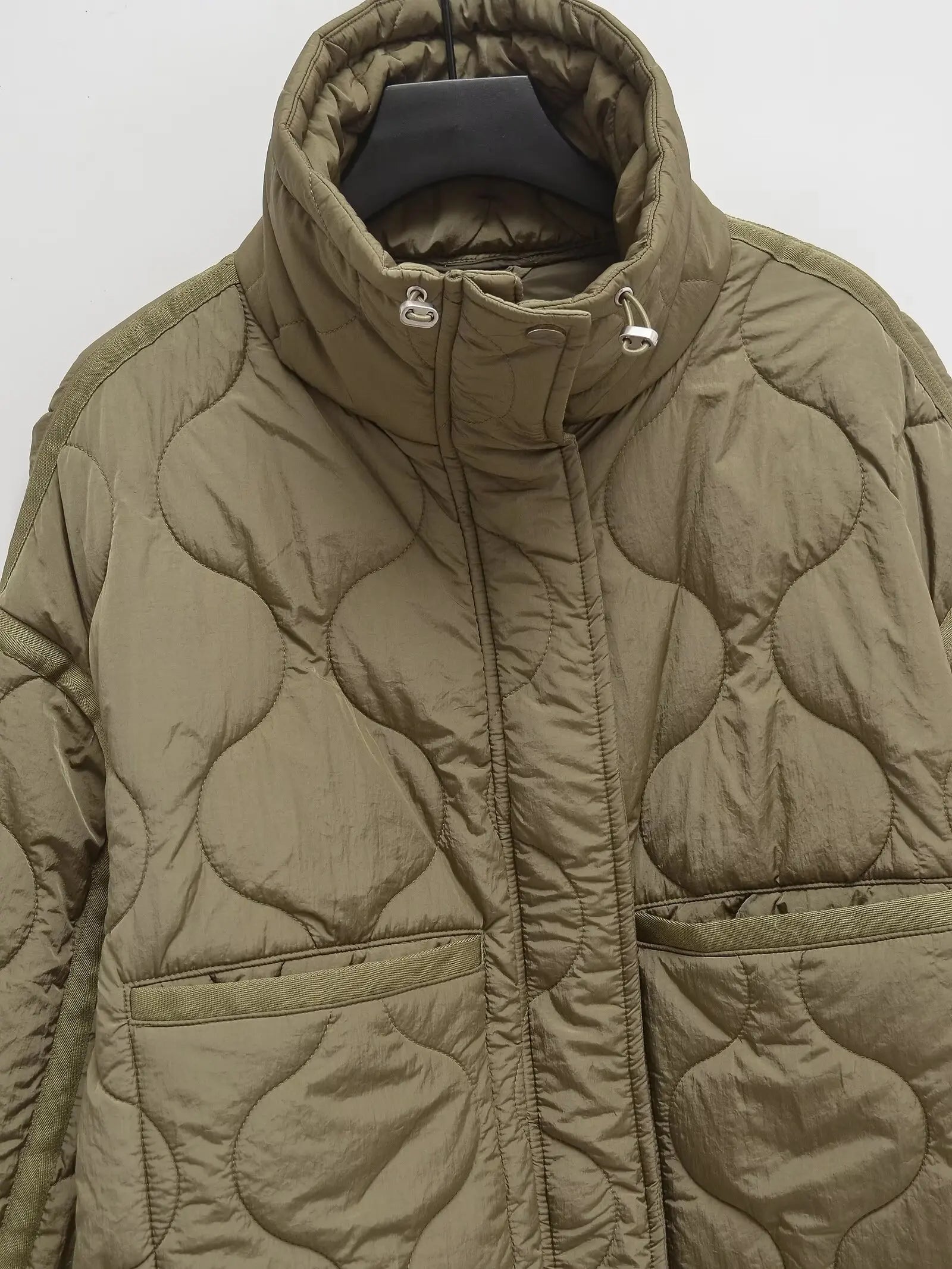 Veste d'hiver en coton pour femmes, nouveau style européen et américain, col montant, ample, cordon de serrage, fermeture éclair - Lencensa 