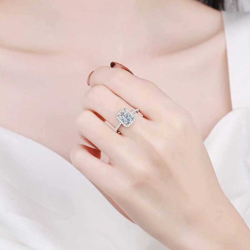 NeeTim – bague Moissanite 2 carats pour femmes, diamant taille émeraude rayonnante, argent Sterling 925 avec bracelet de mariée plaqué or 18 carats