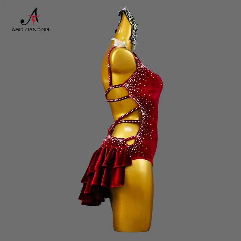 Robe de Danse Latine Velours - Costume Cha-Cha Sexy Femme