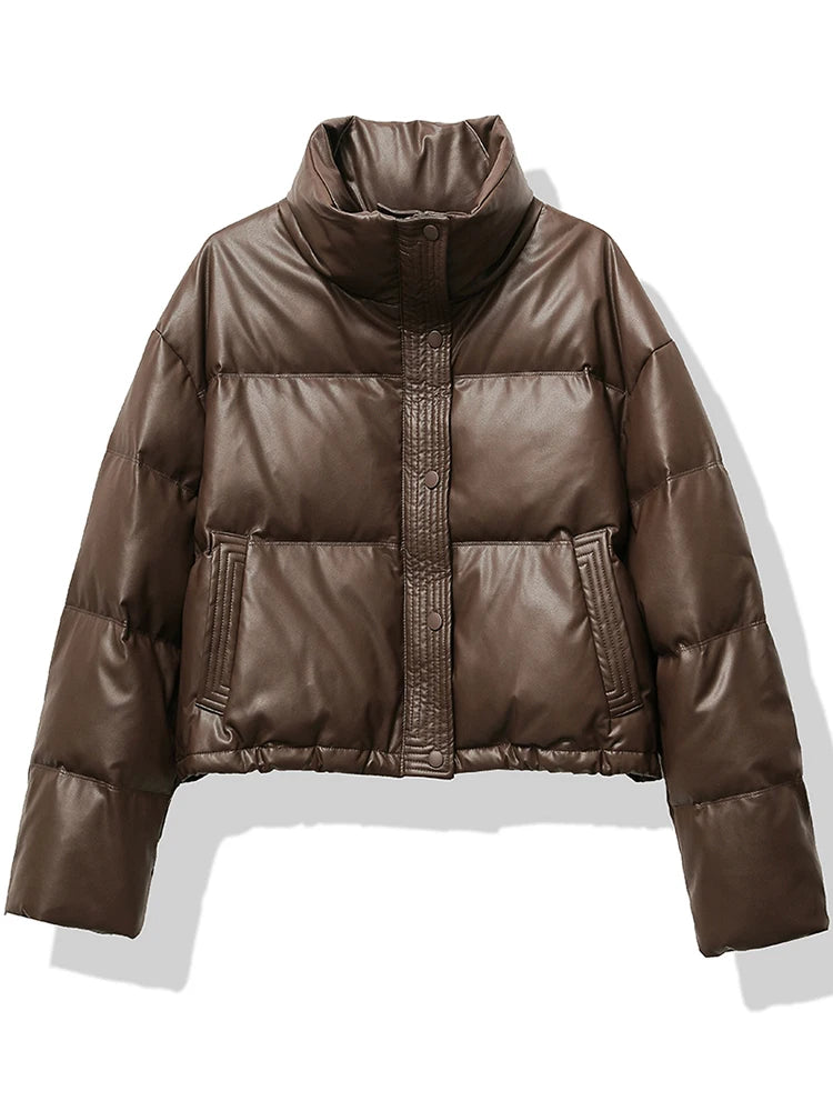 Veste Femme Matelassée Col Montant - Manteau Court Automne Hiver