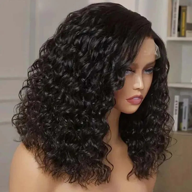 Brésilien court Bob 100% cheveux humains vague profonde 13x4 dentelle frontale cheveux humains vague d'eau avant de lacet bouclés dentelle perruques courtes pour les femmes - Lencensa 