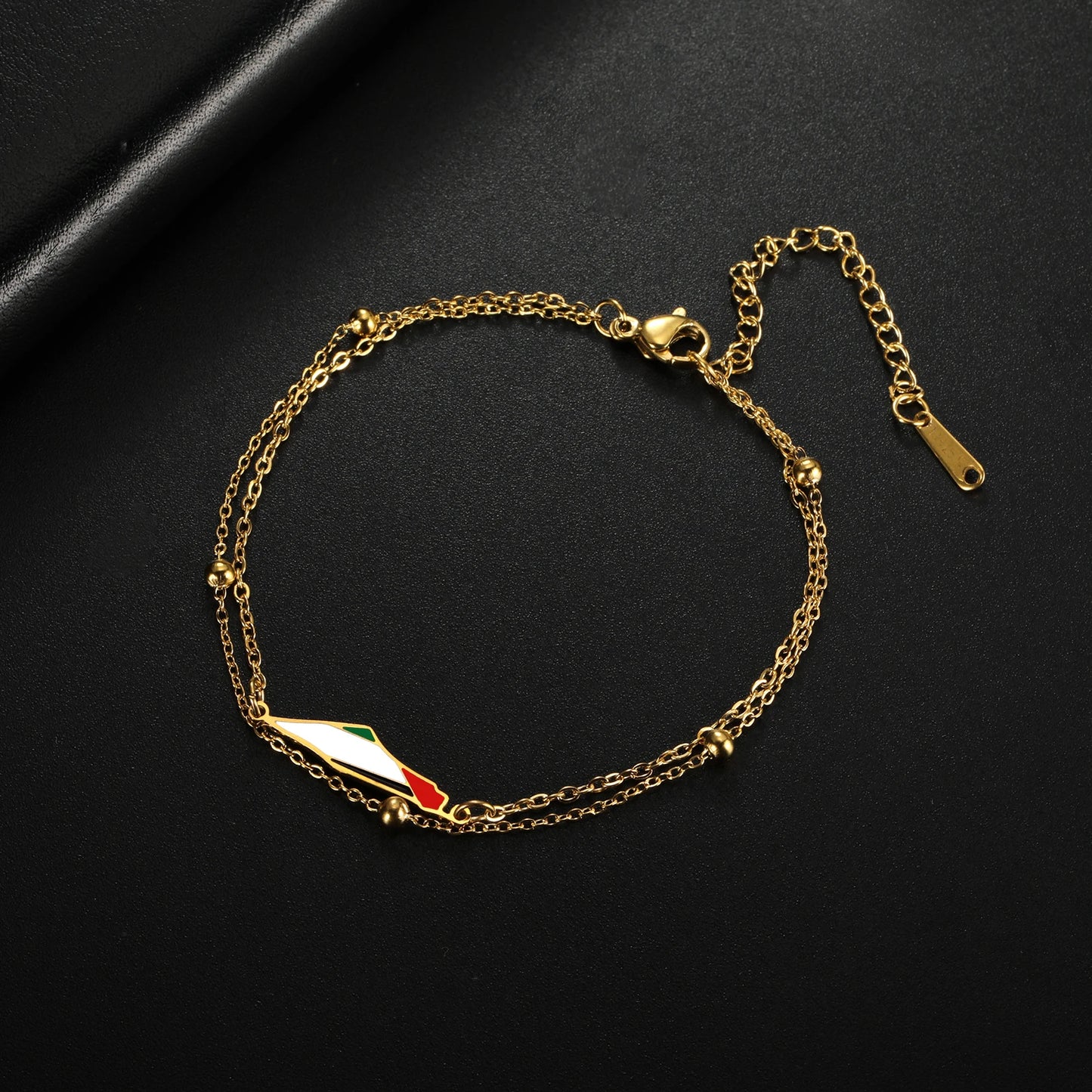 COOLTIME Bracelet à breloques pour femme avec carte de la Palestine en acier inoxydable réglable à double couche pour homme et femme, bijoux en gros