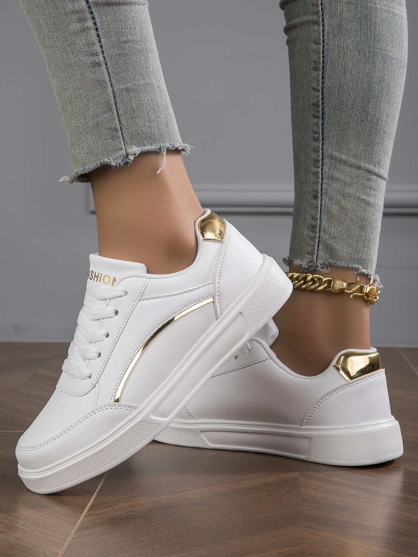 Espadrilles Femme Plateforme - Baskets Décontractées en Cuir