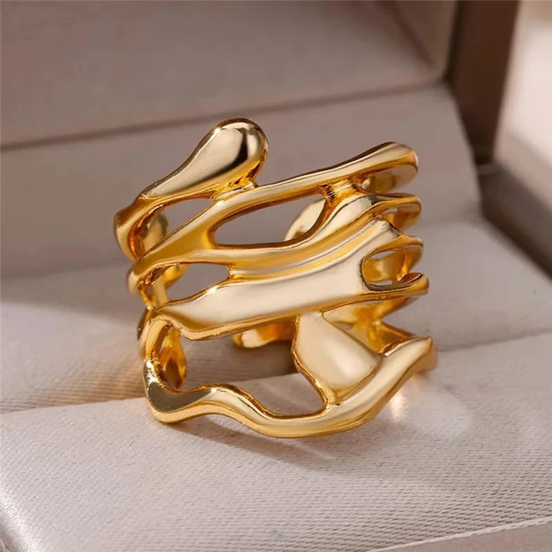 Bagues géométriques en acier inoxydable et Zircon pour femmes, bijoux de luxe, mauvais œil, couleur or, réglables, tendance, cadeau esthétique de mariage