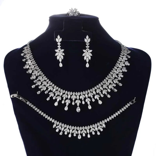 Ensemble Bijoux Goutte d'Eau 4 Pièces - Zircone Cubique Or Blanc