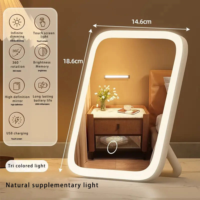 Miroir de maquillage portable, lumière de couleur réglable, lumière de maquillage, lampe de miroir sans fil, lampe de remplissage, Rotation rechargeable - Lencensa 