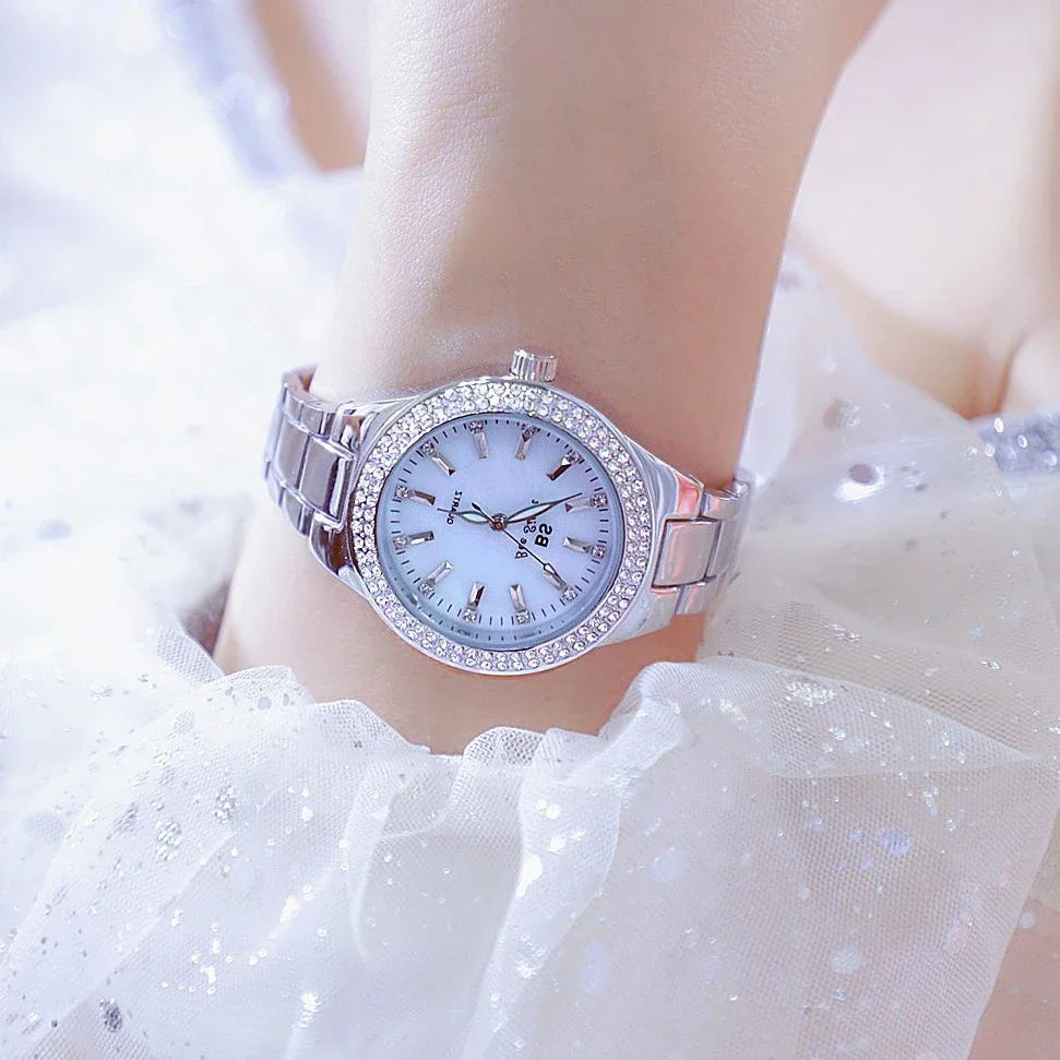 Mode dames montres robe or Montre femmes cristal diamant montres en acier inoxydable argent horloge femmes Montre Femme