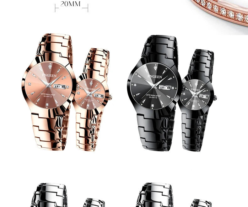 FNGEEN-Montre à Quartz de Luxe en Acier Inoxydable pour Homme et Femme, Montre-Bracelet Étanche pour Couple, Amoureux, 2023, 5808