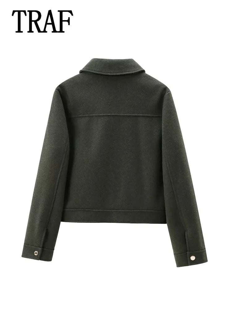 Veste à fermeture éclair pour femme, manteau d'hiver à manches longues avec poches, manteau court de rue élégant pour femme, nouvelle collection - Lencensa 
