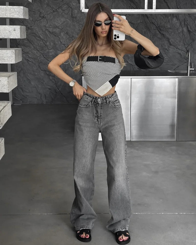 Jean Premium Femme Z1975 - Denim Haute Qualité Taille Droite Y2K 2025