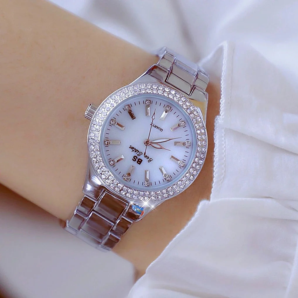 Mode dames montres robe or Montre femmes cristal diamant montres en acier inoxydable argent horloge femmes Montre Femme