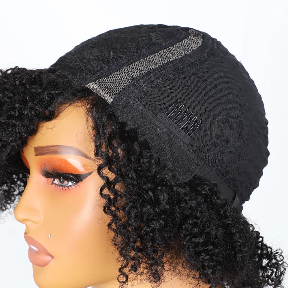 Perruque Bob Lace Wig Péruvienne Naturelle pour Femme Africaine, Cheveux Crépus Bouclés, Deep Curly, Baby Hair, Pixie Water Wave