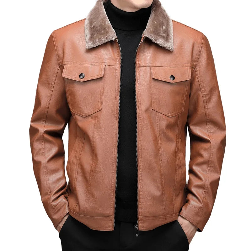 Veste Motard Lencensa - Cuir PU Vintage Doublure Velours Homme Automne