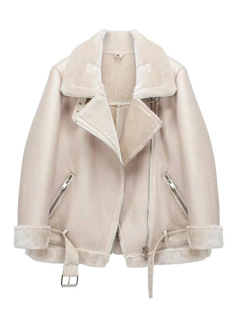 Manteau Hiver Premium Femme - Veste Cuir Fourrure Mouton Haute Qualité