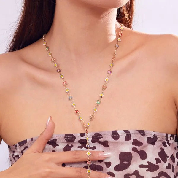 Collier Long en forme de Y en verre, couleur or argent, chaîne de clavicule en métal, fête de vacances d'été, bijoux de corps bohème, cadeaux