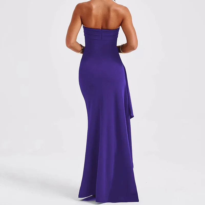 Robe Maxi fendue, épaules dénudées, élégante, taille haute, tenue de Club pour femmes, Sexy, sans bretelles, robe froncée