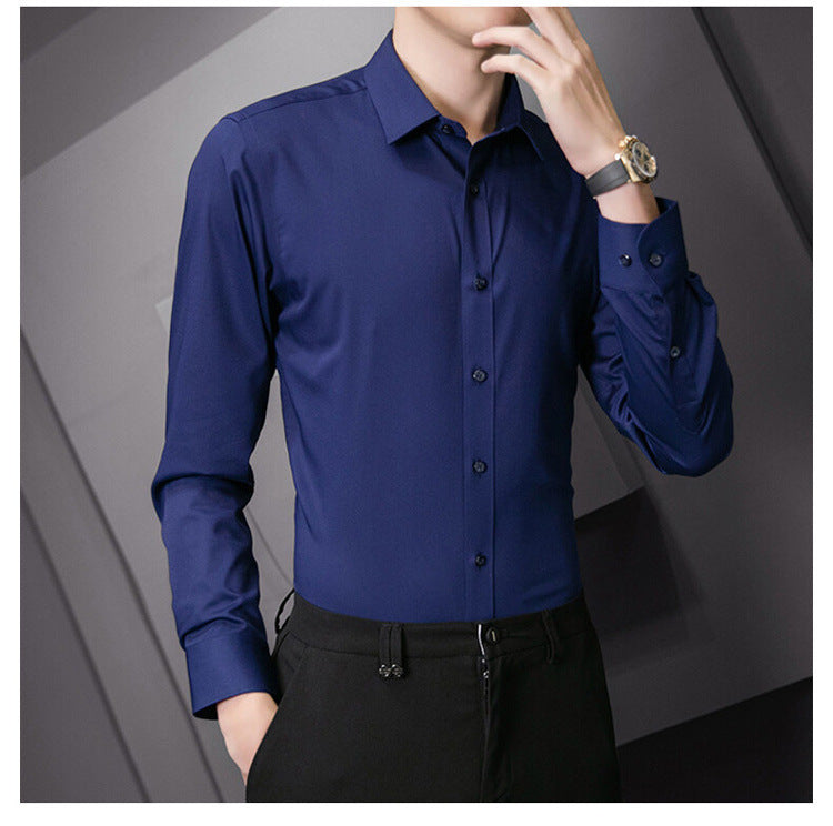 Chemise d'affaires à manches longues pour hommes, grande taille, couleur unie, mode classique, basique, décontractée, Slim, blanche, vêtements de marque, nouvelle collection - Lencensa 