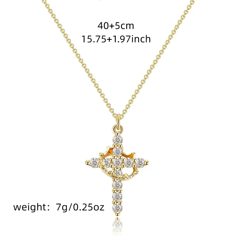 Chaîne en acier inoxydable, pendentif croix en cuivre pour femmes, collier de luxe en Zircon, couronne rotative, bijoux, livraison directe