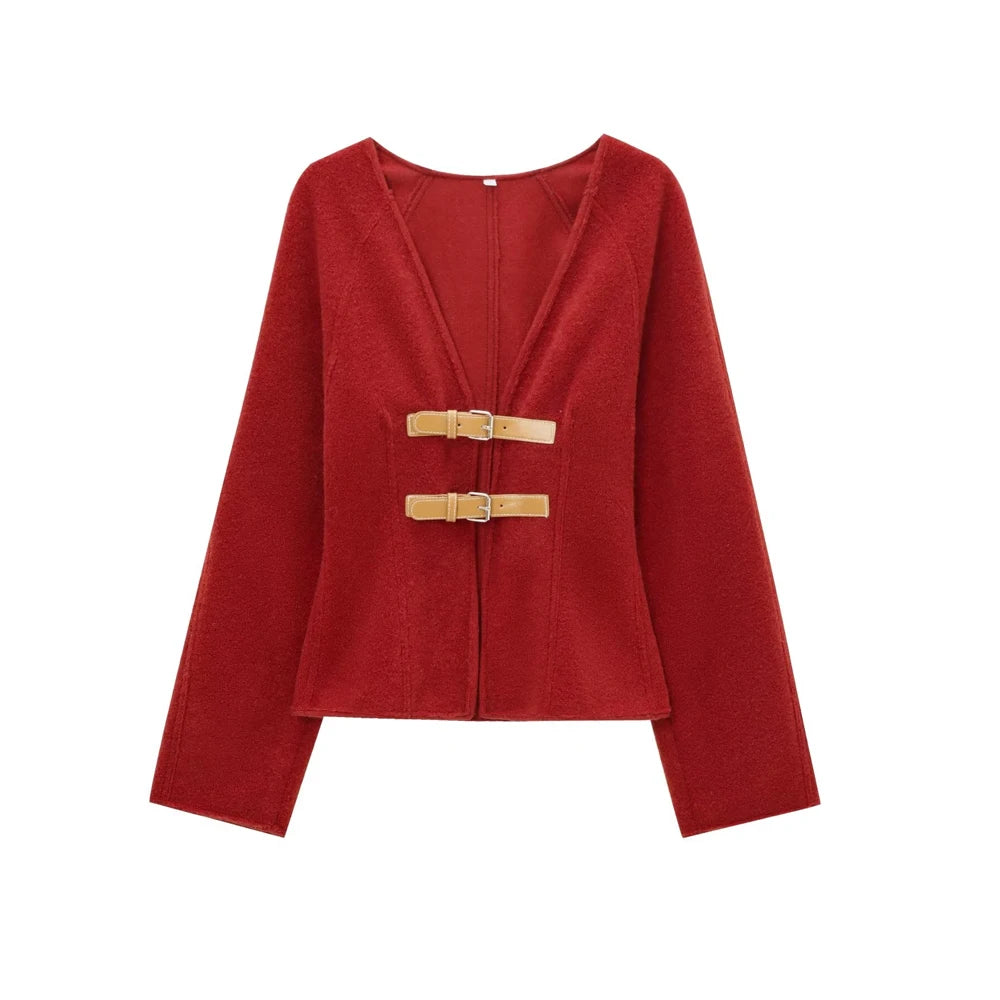 Manteau Laine Premium Lencensa Femme - Veste Ceinturée Haute Qualité Col V