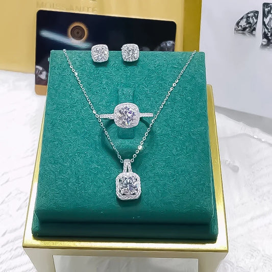 Collier et boucles d'oreilles en Zircon carré pour femmes, bijoux de luxe, de fiançailles, de mariage, brillants, cadeaux de fête, 3 pièces/ensemble
