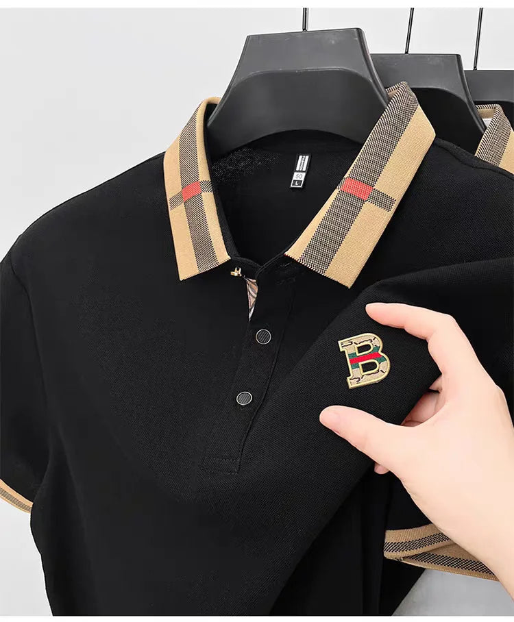 Marque de luxe logo polo à manches courtes hommes été nouveau haut de gamme en soie coton respirant Paul T-shirt mode décontracté vêtements pour hommes - Lencensa 