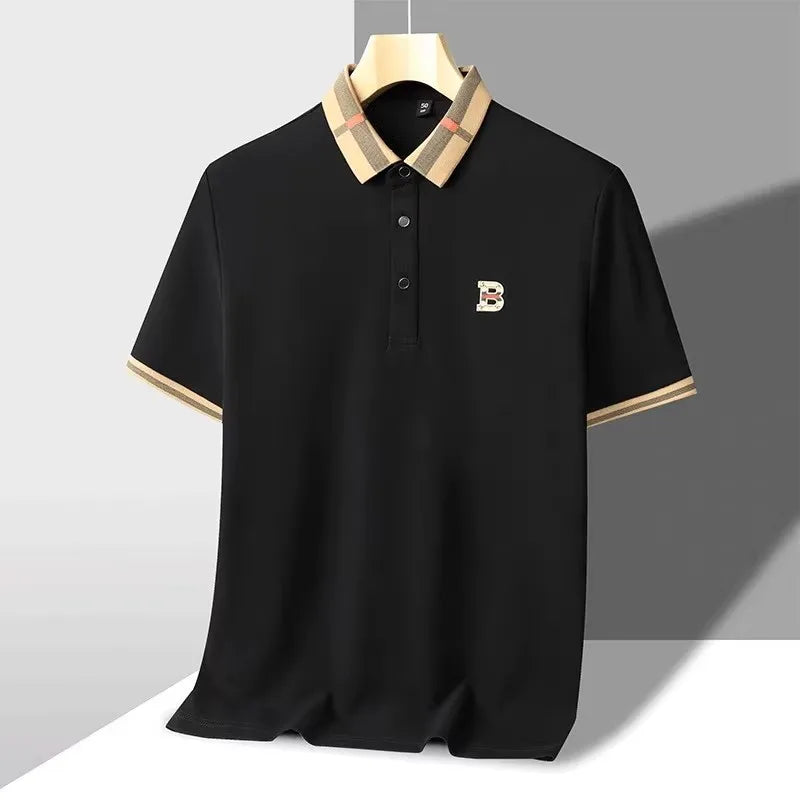Marque de luxe logo polo à manches courtes hommes été nouveau haut de gamme en soie coton respirant Paul T-shirt mode décontracté vêtements pour hommes - Lencensa 