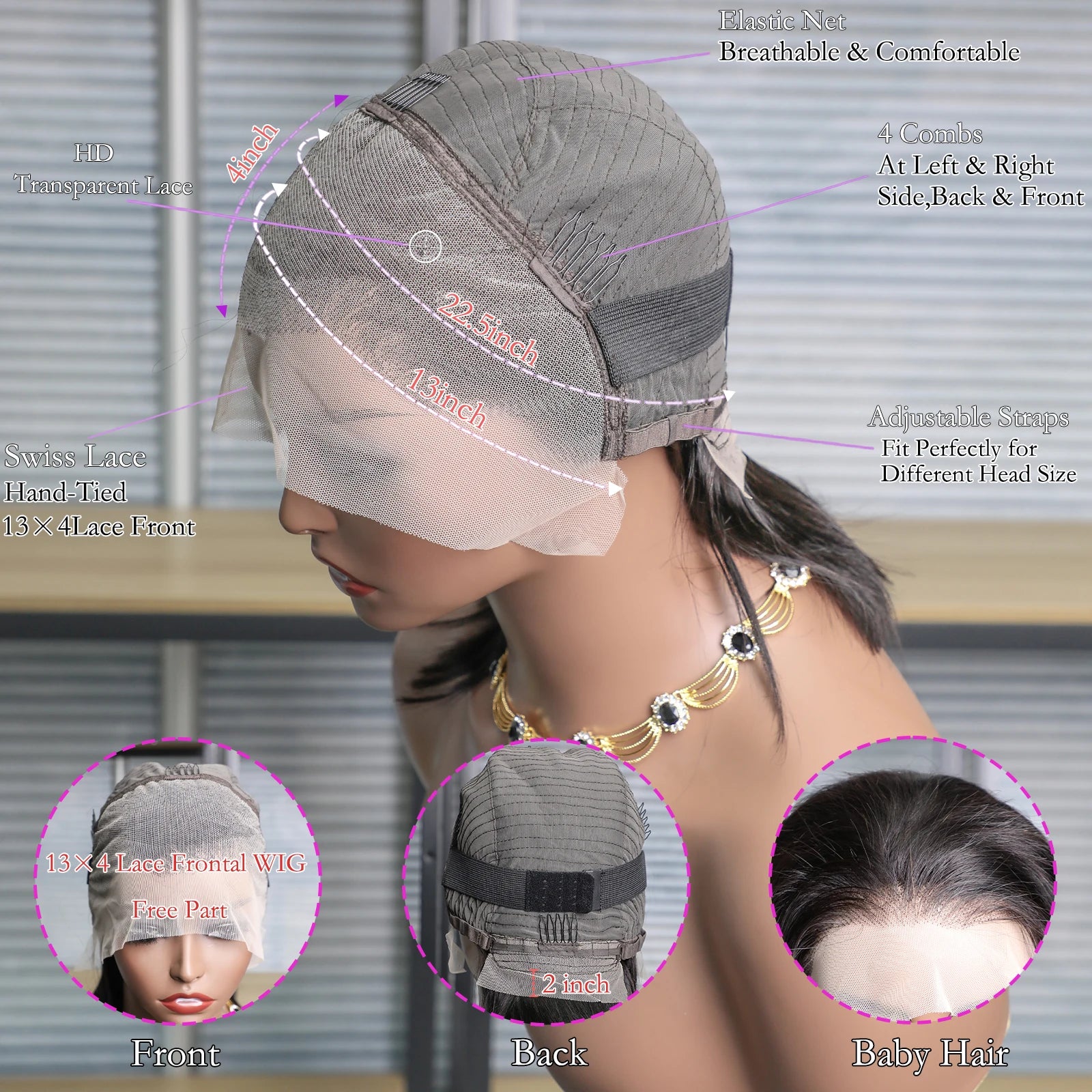 10-16 pouces courte droite Bob perruque droite brésilienne 100% cheveux humains Bobo 13x4 dentelle frontale perruque Bobo moyen cheveux raides - Lencensa 