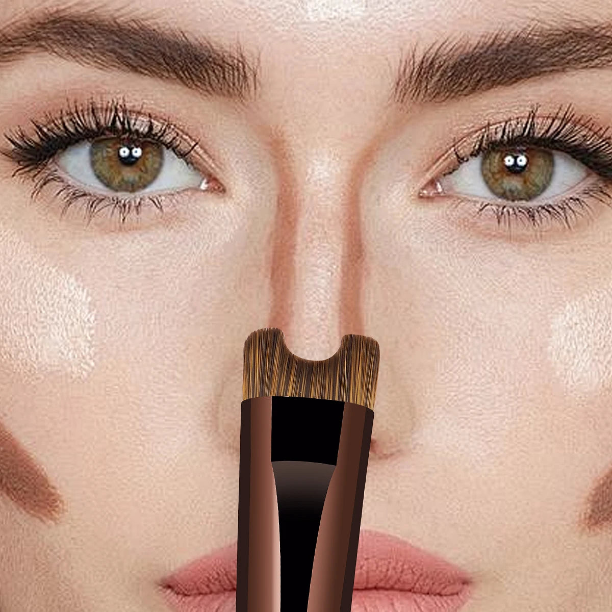 MAANGE Double tête fond de teint Contour du nez pinceau de maquillage en forme de U Modification facile de l'ombre nasale pinceau de maquillage du visage impeccable - Lencensa 