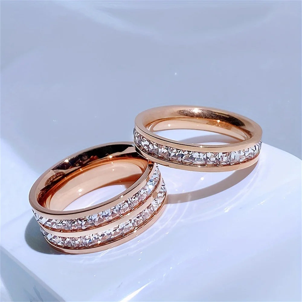 Bague de luxe en acier inoxydable pour femmes, ensemble de trois pièces en Zircon, accessoire de doigt classique à la mode, bijoux cadeaux féminins