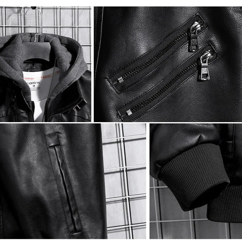 Veste Cuir Premium Lencensa - Capuche Style Harajuku - Qualité Exceptionnelle Hiver