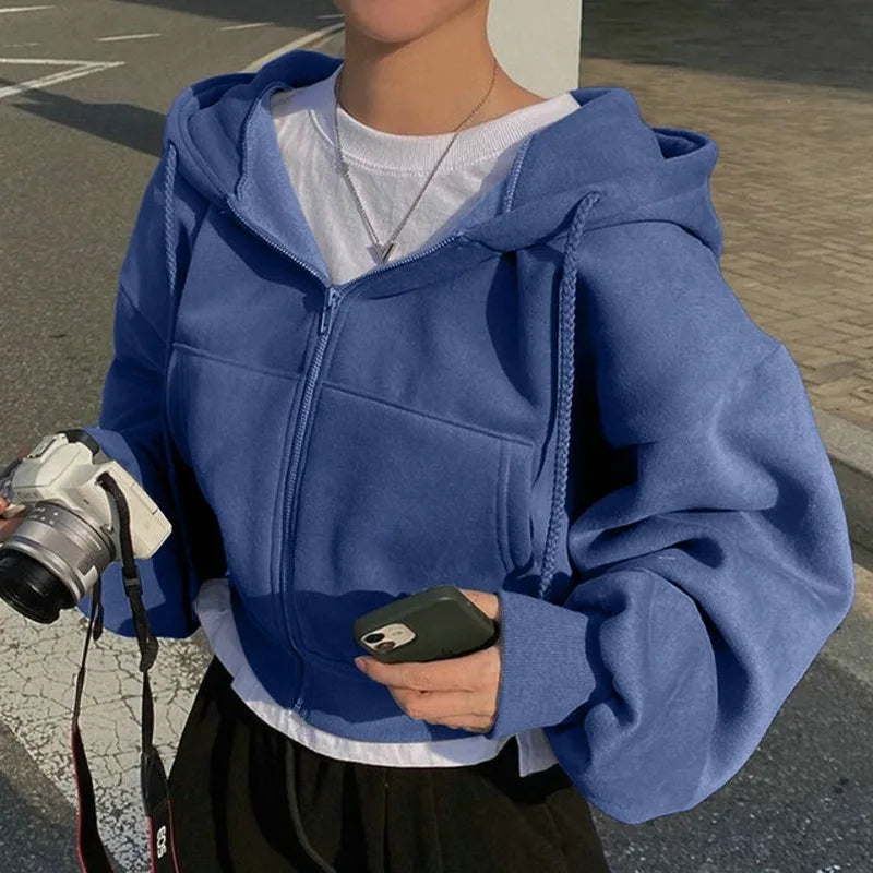 Sweat à Capuche Femme Court - Hoodie Streetwear Y2K Automne Hiver