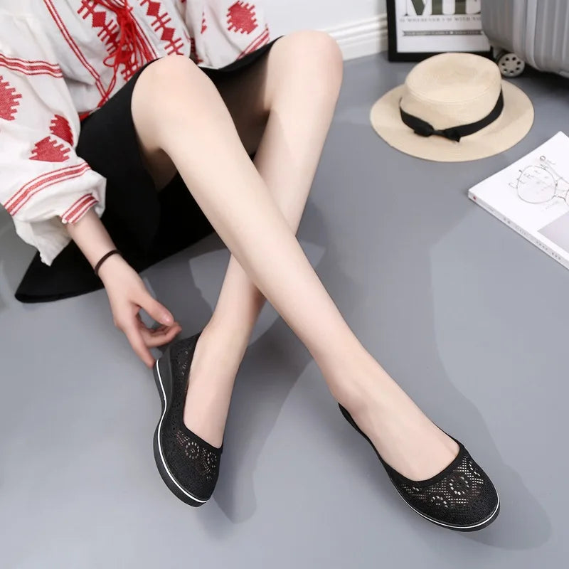 Chaussures Femme Blanches en Dentelle - Baskets Plates Respirantes Été