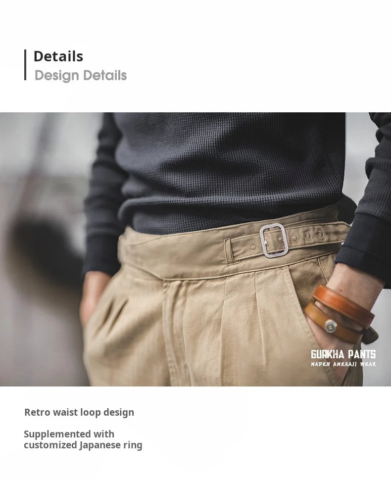 Pantalon Gurkha Homme MADEN - Cargo Vintage Coton Taille Haute Kaki - Lencensa 