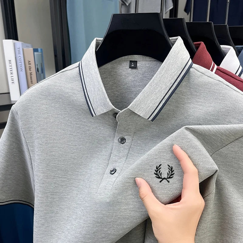 100% coton de luxe flambant neuf hommes brodé style court été confortable respirant polo affaires t-shirt style décontracté haut - Lencensa 