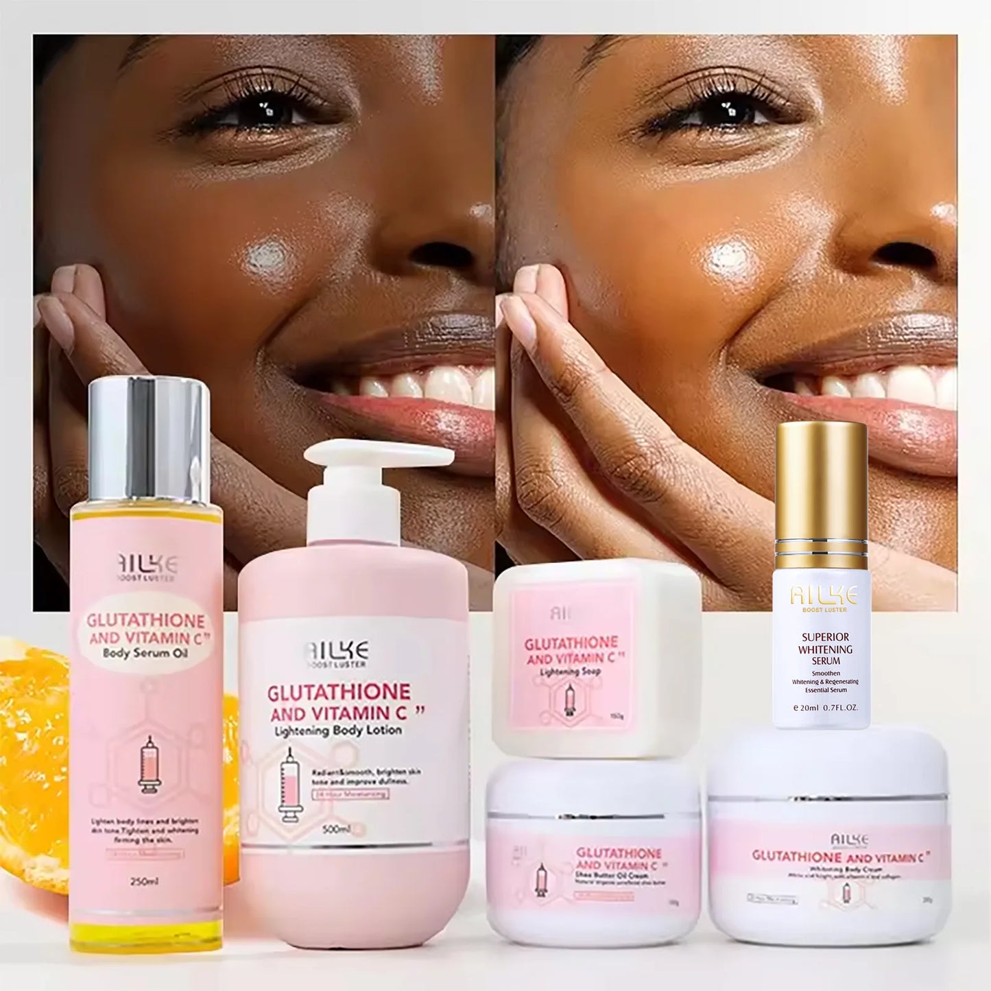 AILKE-Crème hydratante blanchissante pour le visage, élimine les taches noires, soins de la peau du visage, gratitude, corps, glutathion, vitamine C, peau noire, nouvel ensemble
