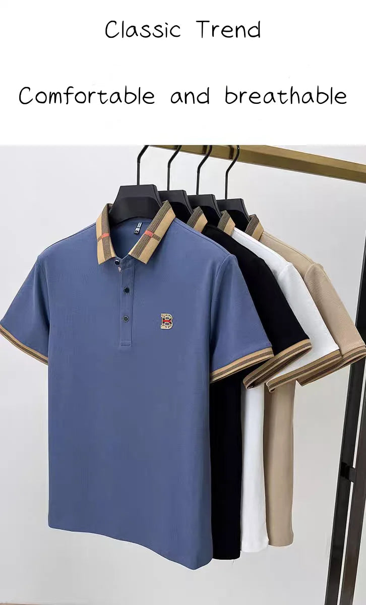 Marque de luxe logo polo à manches courtes hommes été nouveau haut de gamme en soie coton respirant Paul T-shirt mode décontracté vêtements pour hommes - Lencensa 