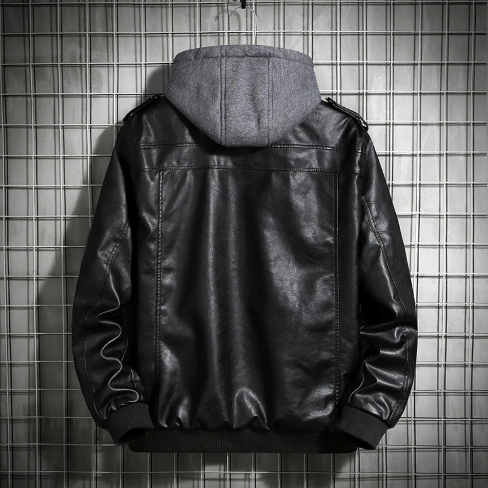 Veste Cuir Premium Lencensa - Capuche Style Harajuku - Qualité Exceptionnelle Hiver