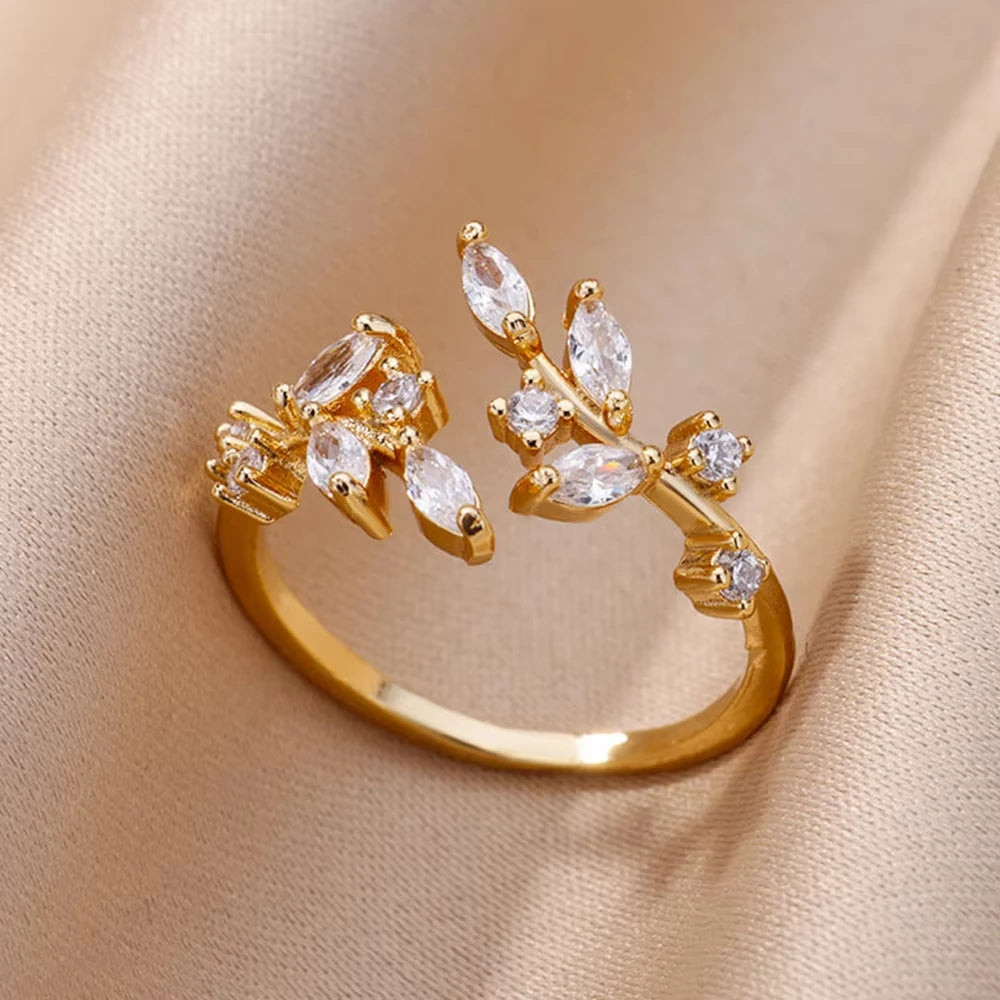 Bagues géométriques en acier inoxydable et Zircon pour femmes, bijoux de luxe, mauvais œil, couleur or, réglables, tendance, cadeau esthétique de mariage