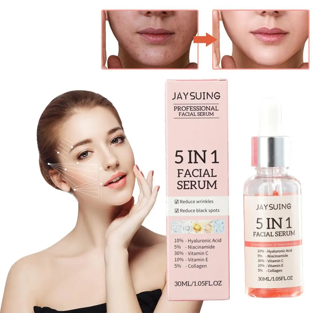 Sérum visage 5 en 1, hydratant, blanchissant, anti-déformable, anti-âge, vitamine C et acide hyaluronique pour réduire les pores, 30ml