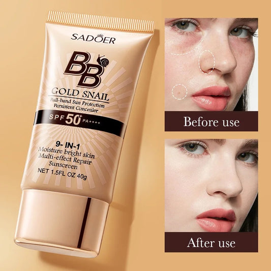 SADOER Gold Snail crème solaire BB fond de teint correcteur crème d'isolation hydratante SPF50 + PA +++ 40g