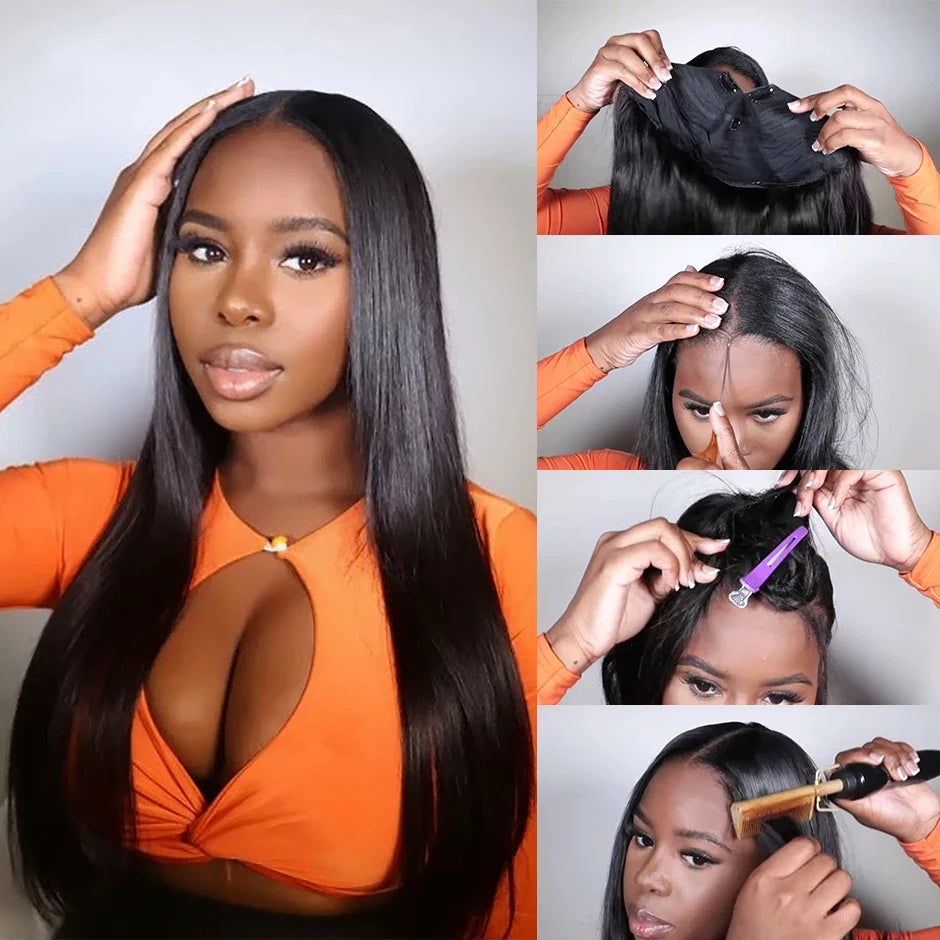 Sophia-Perruque Brésilienne en Cheveux Naturels Lisses pour Femme, Sans Laisser de Traces