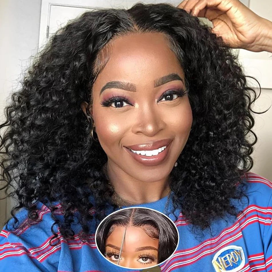 Perruque 8 à 16 pouces vague d'eau Bob perruques cheveux humains porter et Go sans colle 13X4 HD dentelle transparente brésilienne profonde bouclée Bob perruques