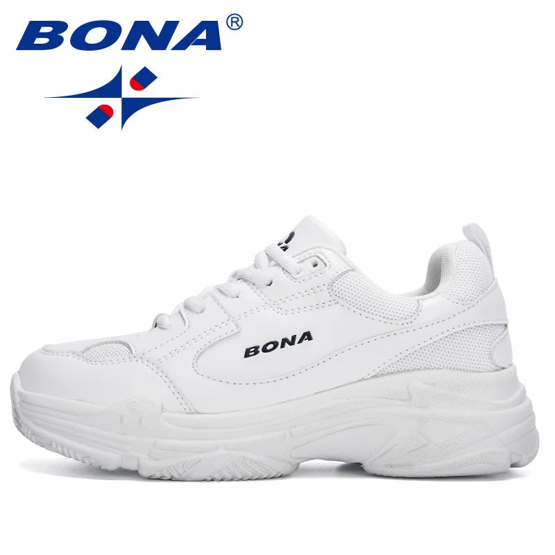 Baskets Femme Blanches Plateforme - Chaussures Plates Décontractées