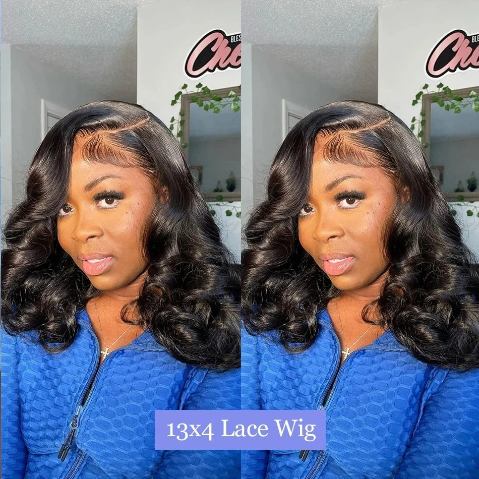 Perruques brésiliennes Bob Body Wave 13x4 Transparent dentelle avant cheveux humains vague lâche perruque courte 200% densité dentelle frontale Remy perruques