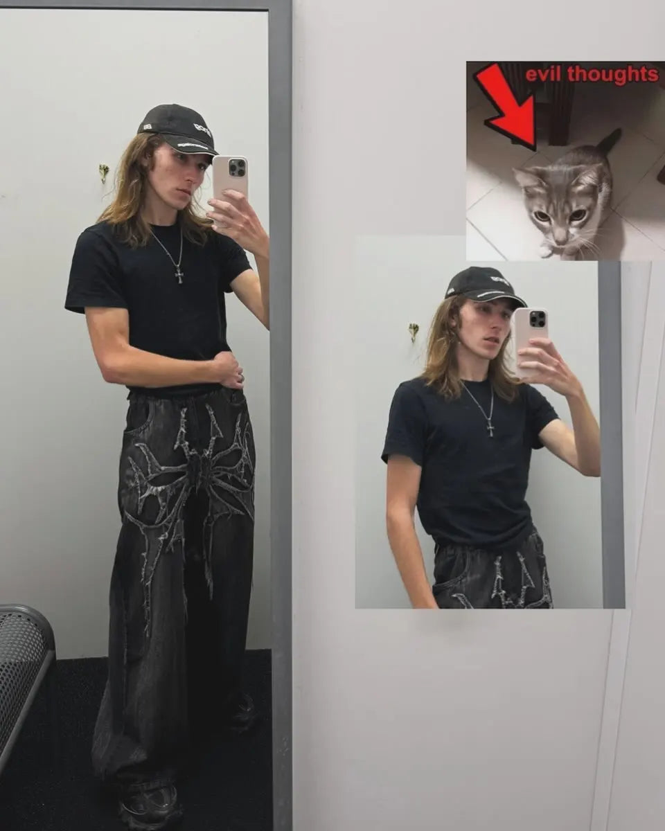 Lencensa - Jean Y2K Phantom Premium | Streetwear Gothique Brodé de Qualité Supérieure