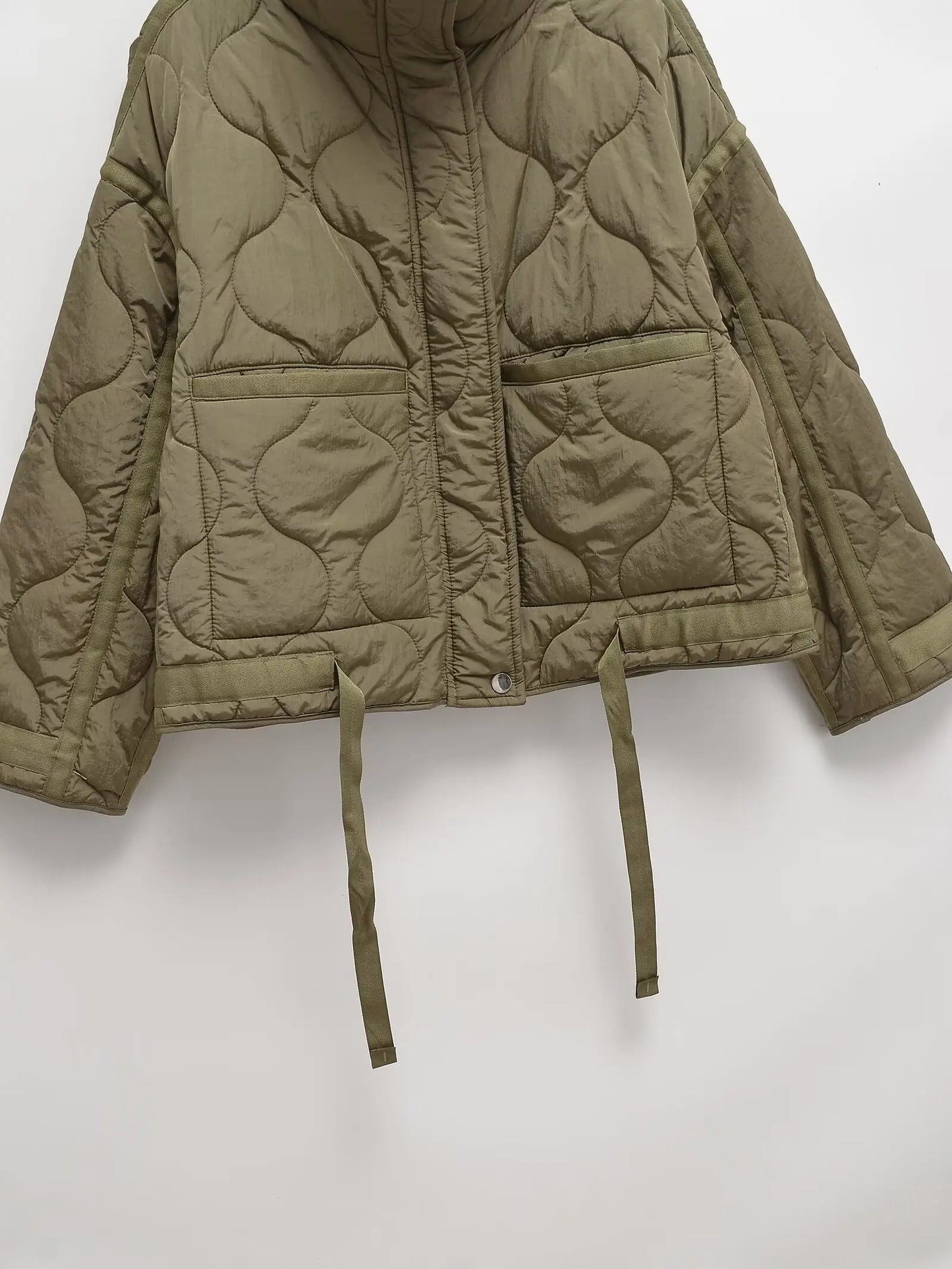 Veste d'hiver en coton pour femmes, nouveau style européen et américain, col montant, ample, cordon de serrage, fermeture éclair - Lencensa 